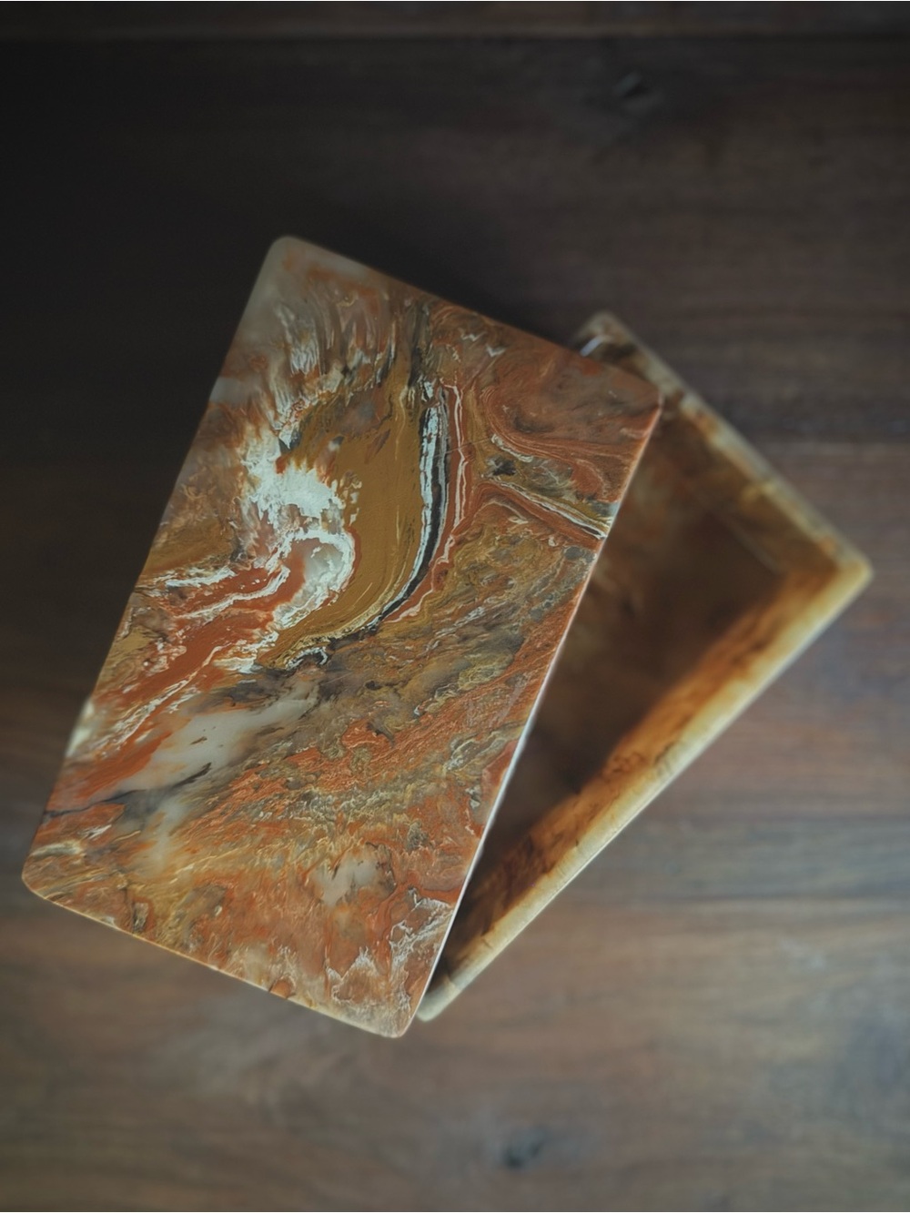 Vintage MCM Ultra Stone Faux Marble Box | Sunlight Onyx Trinket Case